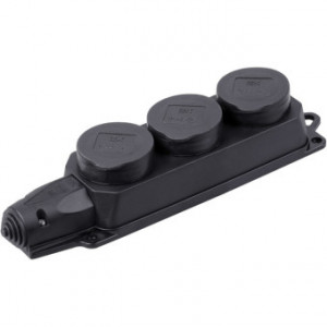 Колодка UNIVersal трёхместная с заглушками с/з каучук 16 А 250 В IP44 (еврослот) Колодка UNIVersal трёхместная с заглушками с/з каучук 16 А 250 В IP44 (еврослот)