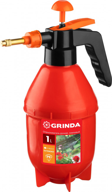 Опрыскиватель помповый GRINDA PS-1E, объем 1 л, ручной, с удлинённым соплом, колба из полиэтилена, 