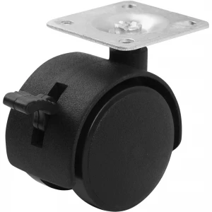 Колесо мебельное на площадке черный пластик с тормозом Ø40 Колесо мебельное на площадке черный пластик с тормозом Ø40