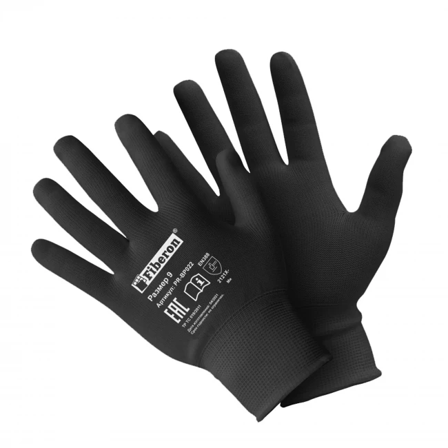 Перчатки "Для сборочных работ" полиэстер черные 9(L) Fiberon