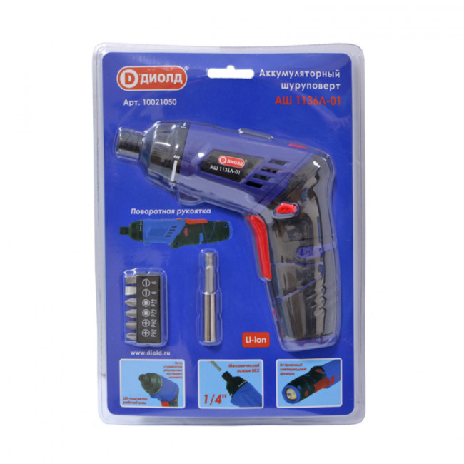 Аккумуляторный шуруповерт (отвертка) Диолд АШ-1136 Л-01 Аккумуляторный шуруповерт (отвертка) Диолд АШ-1136 Л-01
