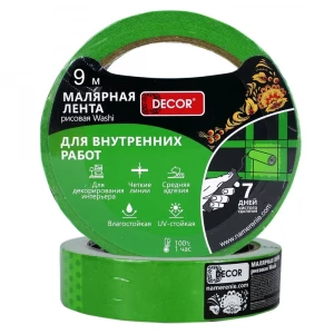 Скотч малярный зеленый для внутренних работ 25м DECOR Скотч малярный зеленый для внутренних работ 25м DECOR
