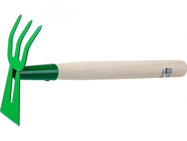 Мотыга-рыхлитель РОСТОК с деревянной ручкой,"лопата+3 зуба"гнутая, 145х75х390мм