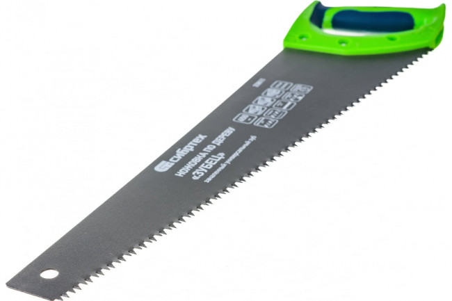 Ножовка по дереву Зубец, 450 мм, 7-8 TPI, зуб 2D, кал.зуб, защ. покр., 2-х комп. рук-ка Сибртех