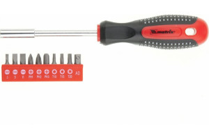Отвертка с набором бит, 11шт., Fusion, CrV, 3-х компонентная рукоятка "anti slip" Matrix Отвертка с набором бит, 11шт., Fusion, CrV, 3-х компонентная рукоятка "anti slip" Matrix