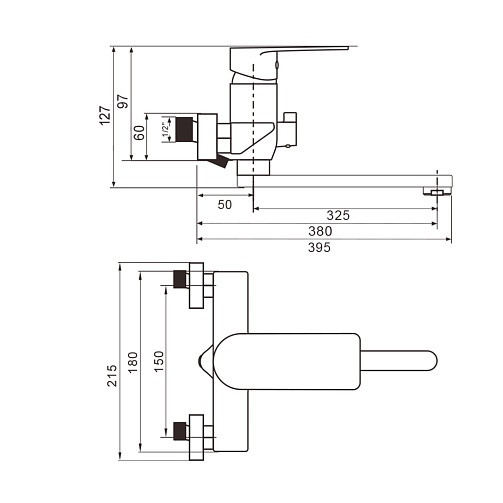 Смеситель для ванной RAY11-320 латунный одноручковый с длинным изливом RAY Wesnaart Смеситель для ванной RAY11-320 латунный одноручковый с длинным изливом RAY Wesnaart