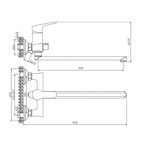 Смеситель для ванной TIS21-320 латунный одноручковый с длинным изливом TIS Wesnaart Смеситель для ванной TIS21-320 латунный одноручковый с длинным изливом TIS Wesnaart