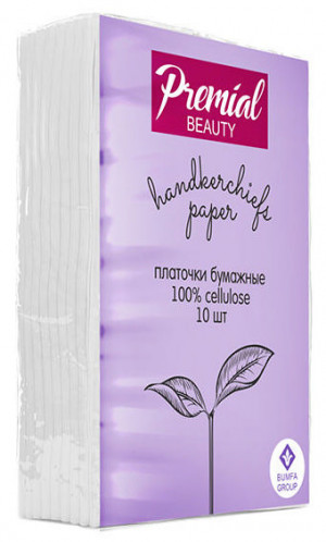 Платочки бумажные трехслойные белые неароматизированные PREMIAL classic Платочки бумажные трехслойные белые неароматизированные PREMIAL classic