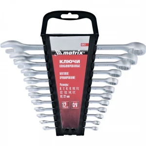 Набор ключей комбинированных 6-22мм, 12шт.,CrV, матовый хром Matrix Набор ключей комбинированных 6-22мм, 12шт.,CrV, матовый хром Matrix