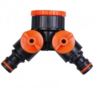 Адаптер-тройник с двумя кранам с внутр.резьбой 1" и редукторм 3/4" - 1"