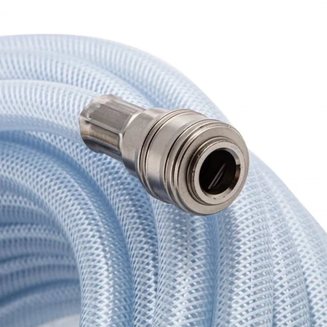 Шланг гибкий для компрессора 10х16мм, 18 бар, армированный, прозрачный, быстросъем, 15м Stels