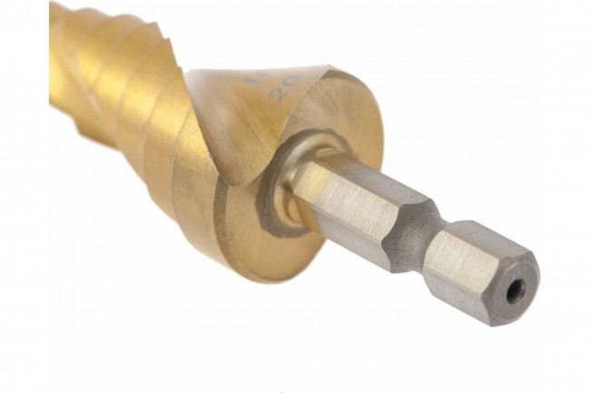 Сверло ступенчатое, 4-6-8-10-12-14-16-18-20мм, HSS, спиральный проф.шестиг. Matrix Сверло ступенчатое, 4-6-8-10-12-14-16-18-20мм, HSS, спиральный проф.шестиг. Matrix