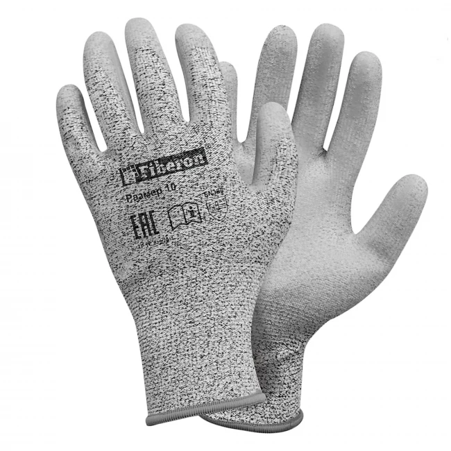 Перчатки "Защита от порезов: КЕРАМИК", со стекловолокном, полиуретановое покрытие Fiberon