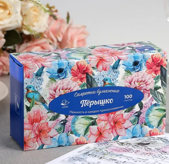 Салфетки Перышко 20х20 в коробке 2сл 100л