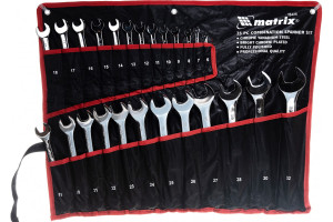 Набор ключей комбинированных, 6 - 32 мм, 25шт., CrV, полированный хром Matrix Набор ключей комбинированных, 6 - 32 мм, 25шт., CrV, полированный хром Matrix