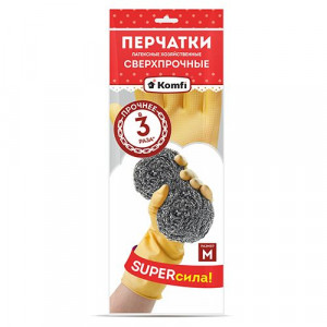 Перчатки хозяйственные латексные СВЕРХПРОЧНЫЕ Komfi Перчатки хозяйственные латексные СВЕРХПРОЧНЫЕ Komfi