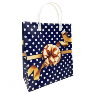 Подарочный пакет Белый горошек 23х26+10 из мягкого пластика Подарочный пакет Белый горошек 23х26+10 из мягкого пластика